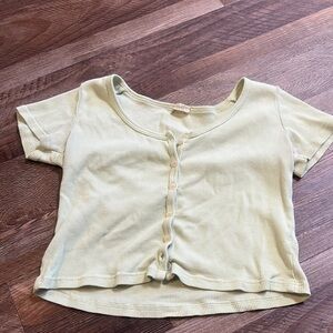 Womens Light Green Button-Up Crop Top